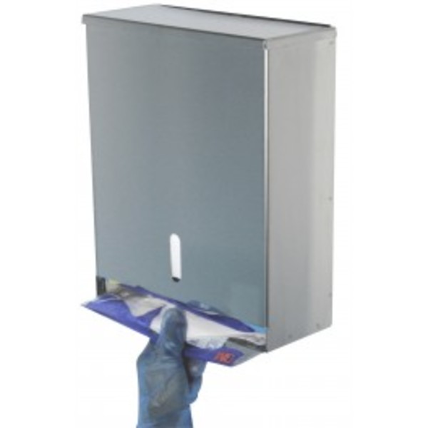 Stainless steel dispenser for disposable foldable respirators.  